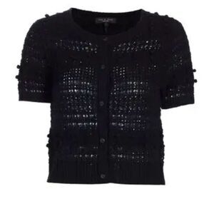 Rag & Bone Textured Short Sleeve Cardigan in Black, Women's Large